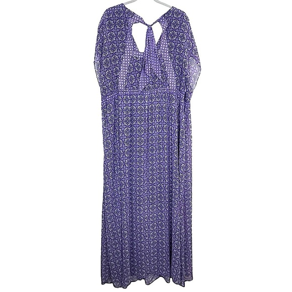Lane Bryant Boho Semi Sheer V-Neck Purple Print Slit Maxi Dress Tie Back 26/28 - Picture 5 of 14